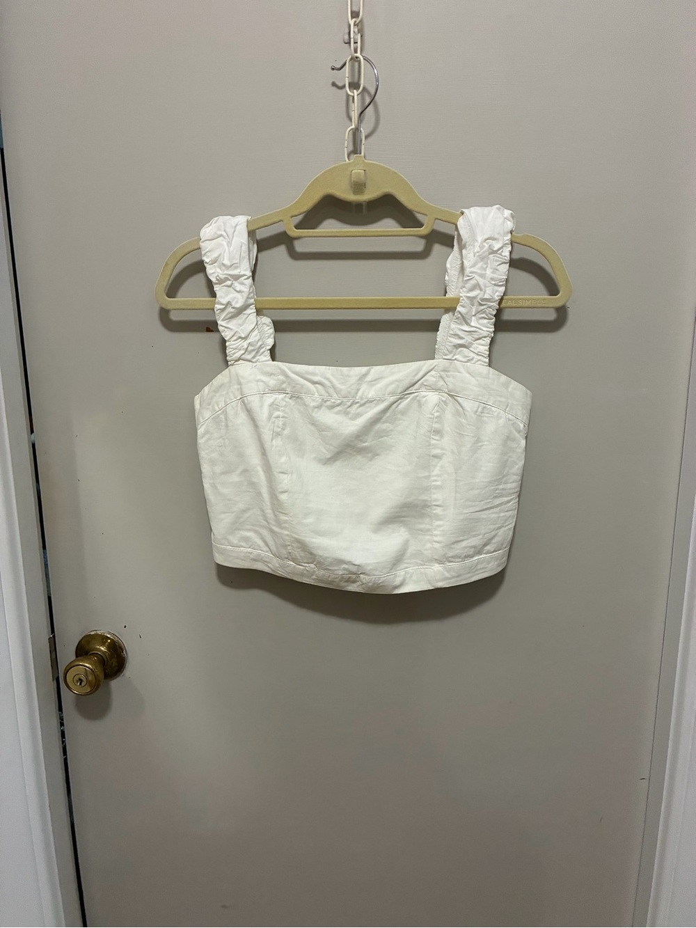 Free People White Ruffled Strap Cropped Tank